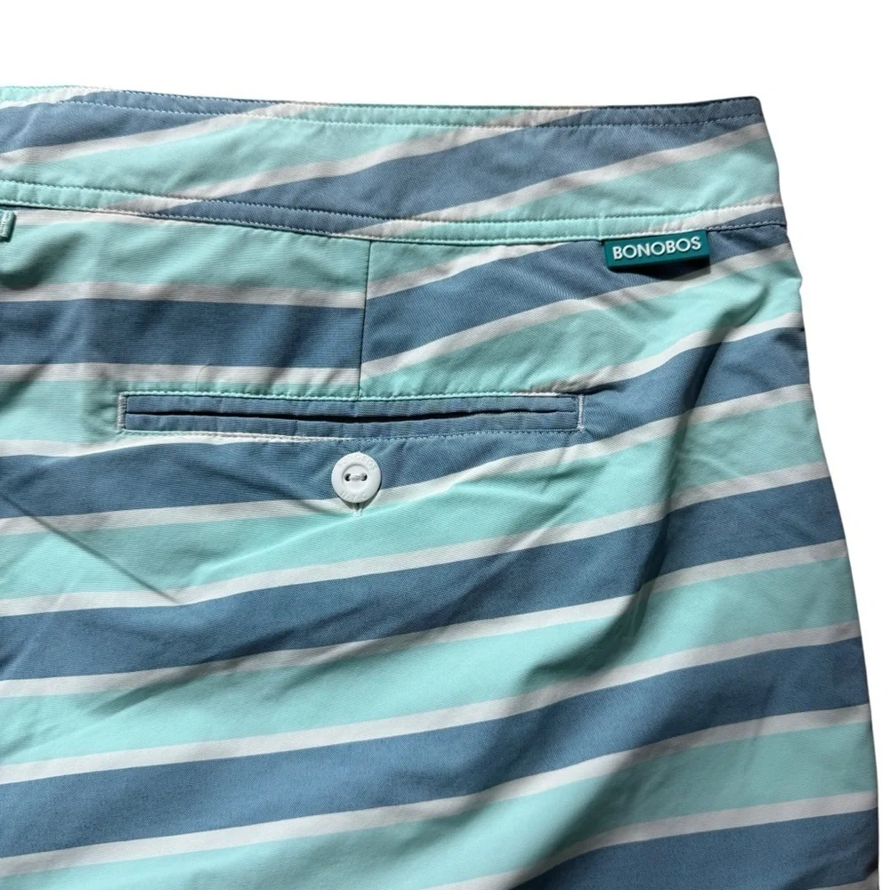 Bonobos Men's 8” Striped Swim Trunks Blue Size 38 Mesh Lining Tie Front Summer